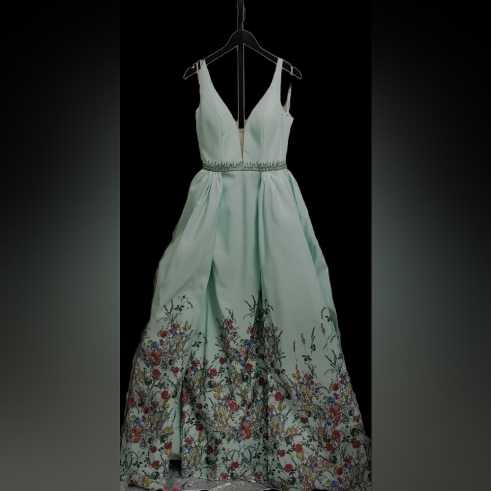 Sherri hill prom Garden Floral Overskirt Cape pageant gown dress 4 - Picture 9 of 9